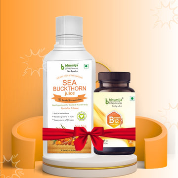 Combo Bhumija Lifesciences Sea Buckthorn Juice 500 Ml with Vitamin B-12 Capsule 60 Nos.